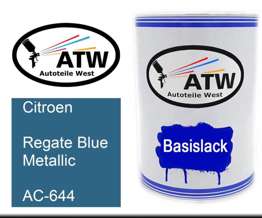 Citroen, Regate Blue Metallic, AC-644: 500ml Lackdose, von ATW Autoteile West.